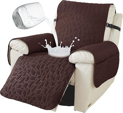 100% Waterproof Recliner Chair Cover, Non Slip Covers for Recliner Chair with Pocket, Washable Recliner Armchair Cover for Kids, Pets, Dog, Cat,Dark Coffee,23IN