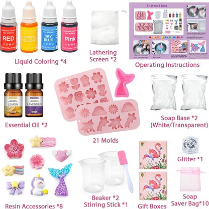 Golray Soap Making Craft Kit for Kids Girl Toys, Make 40 Pcs+ Soap Supplies with Unicorn/Mermaid/Butterfly Model, 2 Essential Oil, DIY Science Art and Craft Kit for Kid Girl Age 5-7 8-12 Year Old Gift