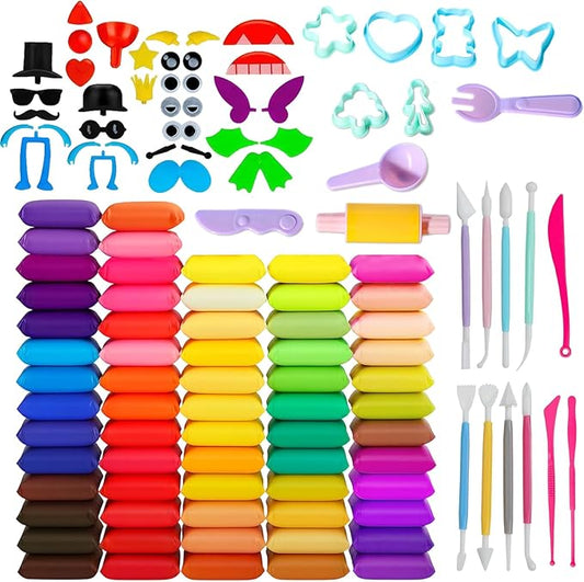 Adult Air Dry Clay,Magic Foam DIY Molding Clay,Air Dry Clay Set 122 PCS 64 Colors Ultra Light Clay with Tools and DIY Accessories Soft Non Sticky Safe Modeling for Crafts Sculpting Party Creative