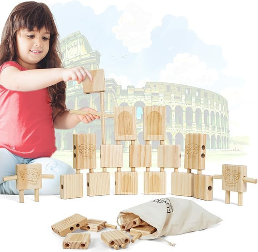 Stacking Blocks for Toddlers 1-3, Natural Wooden Blocks, 44 Pcs Stacking Building Block Toy Set, Early Learning Toys & Gifts for Kids, Montessori Toys with Canvas Storage Bag, Boys & Girls 12+ Months