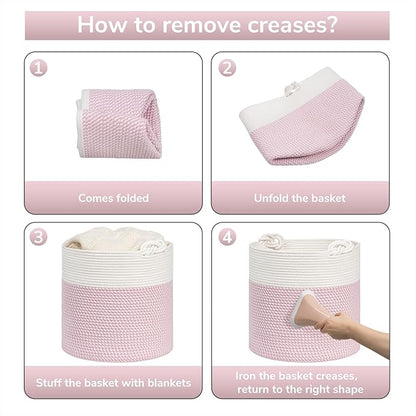 Goodpick Baby Storage Basket, Pink Laundry Basket 15 x 14.2 Inches, Toy Basket for Clothes, Nursery Basket for Toys, Soft Woven Basket for Storage, Pink