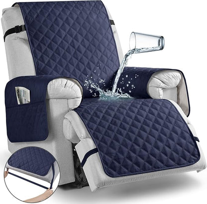 TAOCOCO Non-Slip Recliner Chair Cover Sofa Slipcover, Pet Cover for Large Recliner with Elastic Straps, Washable Chair Seat Cover Recliner Chair Furniture Protector (28'' Oversized, Dark Blue)