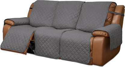 Easy-Going Oversized Recliner Sofa Cover, Reversible Couch Cover for 3 Seat Recliner, Split Sofa Cover for Each Seat with Elastic Straps for Kids, Dogs, Pets (3 Seater, Gray/Gray)
