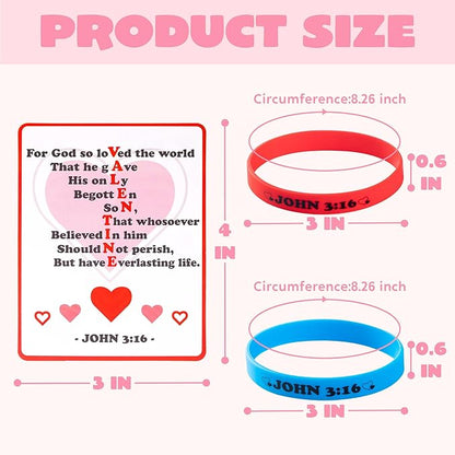 JOYIN 56 Pcs Valentine’s Day Silicone Bracelet with Cards, John 3:16 Rubber Bracelet Valentine Gift, Party Favor Supplies, Classsroom Exchange Prizes, Holiday Reward Gifts