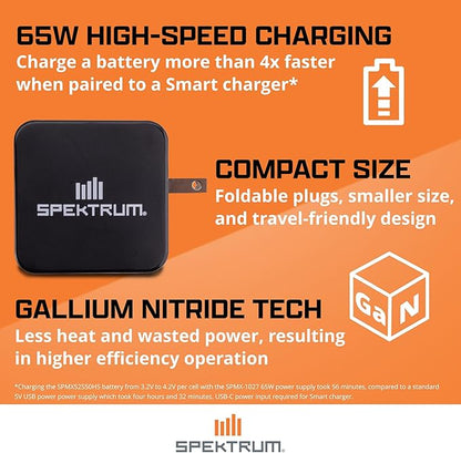 Spektrum Accessories Smart G2 Powerstage Bundle: 810mAh 2S 50C LiPo Battery (IC2), S100 Charger, 65W Power Block, Adapter, SPMXPSS210