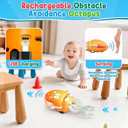 Dancing Squid Baby Toy, Infant Tummy Time Toys for 3-6 Months, Interactive Crawling Octopus with Music & Lights for 6-12, 12-18 Learning Walking Toy for Toddlers 1 Year Old Boys Girls Birthday Gifts