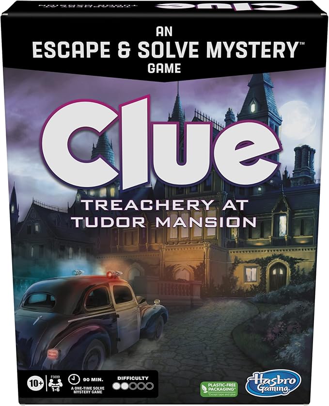 Clue Board Game Treachery at Tudor Mansion, Escape Room Game, Cooperative Family Murder Mystery Games, Ages 10 and up, 1-6 Players