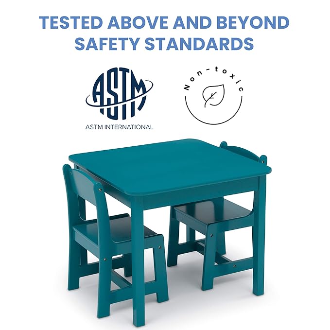 Delta Children MySize Kids Wood Table and Chair Set (2 Chairs Included) - Ideal for Arts & Crafts, Snack Time, Homeschooling, Homework & More, Greenguard Gold Certified, Teal