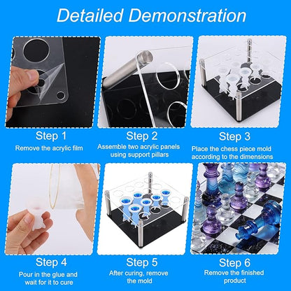 Resin Chess Set Mold, 16-Piece Full Size 3D Silicone Chess Molds Kit with Piece Holder for Epoxy Resin Checkers Casting DIY Home Decoration Board Game & Family Party Craft