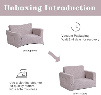 Tiita Kids Sofa, 2-in-1 Kids Sofa Chair, Convertible Children Couch to Lounger, Flip Out Kids Sofa Chair, Toddler Armrest Chair Bed, Folding Kids Play Sofa for Girl or Boy (Grey)