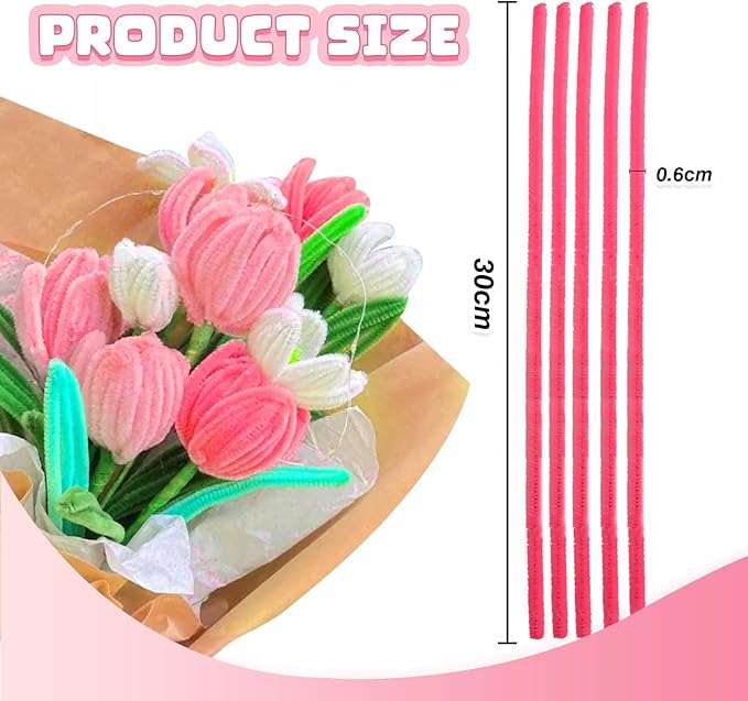 TOAOB 100pcs Pipe Cleaners Dark Pink Pipe Cleaners Chenille Stems 6mm x 12 Inch Fuzzy Sticks Crafts Supplies for DIY Art Crafts Decorations
