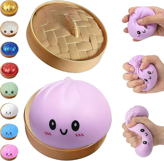 Glitter Dumpling Squishy,Dumpling Squishies,Glitter Dumpling Mystery Box,Colorful Dumpling Stress Balls Fidget,Jumbo Squishy Toy with Steamer Box,Soft Squeeze Decompression Dough (Purple)