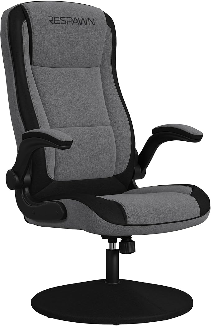 RESPAWN 800 Gaming Chair Floor, Swivel Rocker Gaming Chair, High Back Ergonomic Floor Gaming Chair for Kids and Adults, Gaming Recliner, Floor Rocker Chair with Armrests - Grey Fabric