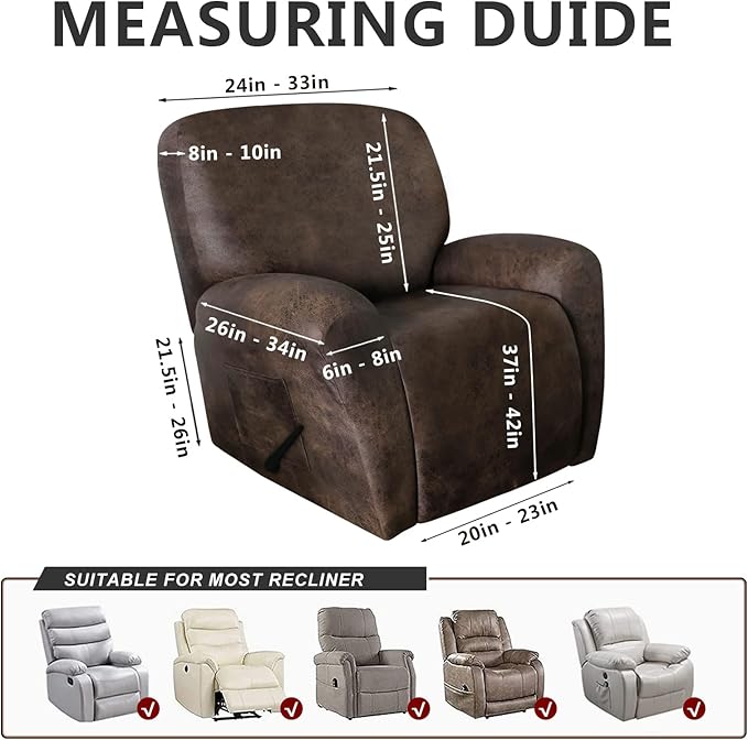 molasofa Leather Like Recliner Chair Covers - Large Lazy Boy Recliner Chair Covers for Reclining Chair 4 Pieces Washable Recliner Slip Covers That Stay in Place (Dark Brown