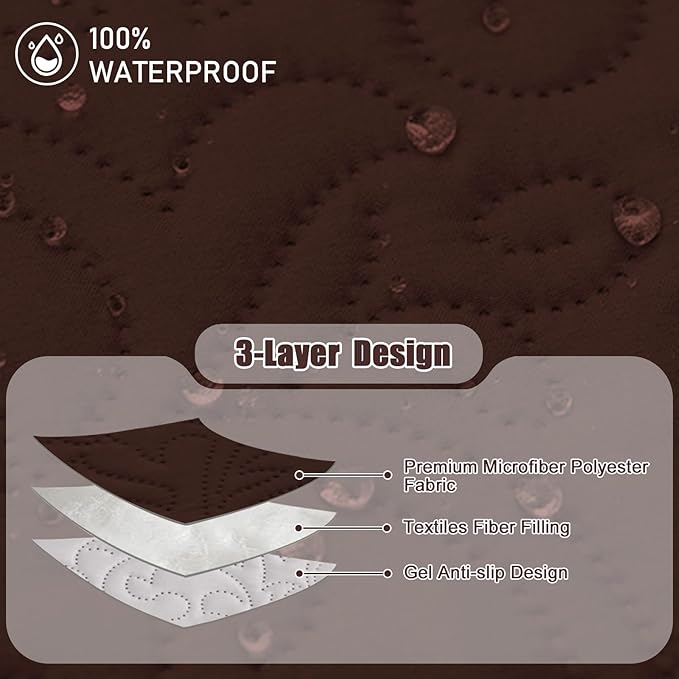 Waterproof Recliner Chair Couch Cover, Anti Slip Recliner Chair Sofa Covers with Elastic Bands,Furniture Protector for Kids, Pets, Dog and Cat (1 Cushion Loveseat, Dark Coffee)