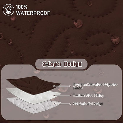 Waterproof Recliner Chair Couch Cover, Anti Slip Recliner Chair Sofa Covers with Elastic Bands,Furniture Protector for Kids, Pets, Dog and Cat (1 Cushion Loveseat, Dark Coffee)