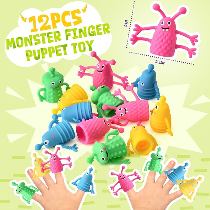 Monster Party Favors Birthday Supplies Gift Bags Finger Puppets Spring Launchers Toys Monster Big Eye Ring Slap Bracelets Tattoo Stickers Inc, Monster Party Decorations Birthday Favors for Kids