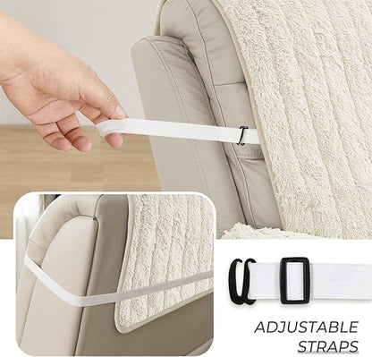 RBSC Home Plush Recliner Slipcover 38 Inches Ivory Chair Covers Artificial Wool Lazy Boy Cover Soft Warm Cover for Recliner Chairs and Furniture Soft Warm