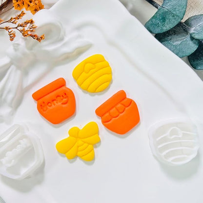 Xaekicr Honey Bee Clay Cutters Set - 4 pcs Polymer Clay Molds for Earrings, Honey Jar and Beehive Clay Tools for Jewelry Making