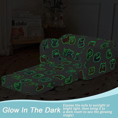 MeMoreCool Glow-in-The-Dark Alphabet Kids Couch – Soft Plush Folding Toddler Chair and Comfy Recliner for Boys and Girls