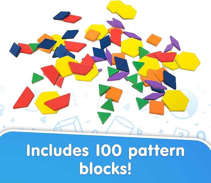 Junior Learning Rainbow Pattern Blocks, Magnetic, Assorted Colors, 100 Pieces