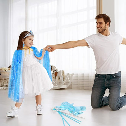 10 Pieces Princess Cape Set Dress up Clothes for Little Girls Party Cosplay Cloak with Jewelry Tiara Crown Wand Gloves