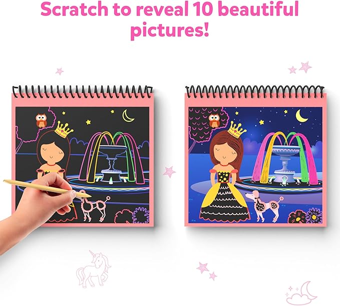 Skillmatics Magical Scratch Art Book for Kids - Unicorns & Princesses, Craft Kits & Supplies, DIY Activity & Stickers, Valentine's Day Gifts for Toddlers, Girls & Boys Ages 3, 4, 5, 6, 7, 8