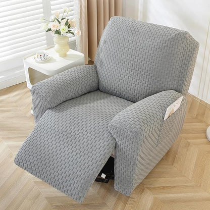 vctops 4 Pieces Jacquard Plush Recliner Slipcovers Stretch Soft Sofa Couch Cover Anti-Slip Solid Color Furniture Protector with Elastic Bottom for Kids Cats Dogs (Dark Grey,1 Seat)