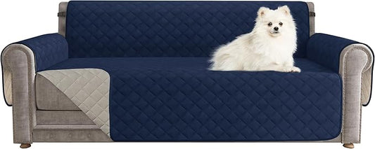 CHUN YI Couch Cover, Water Resistant Slipcover for 3 Cushion Sofa, Reversible Washable Sofa Cover with Adjustable Strap Storage Pocket for Living Room Dog Pet (Sofa, Navy)