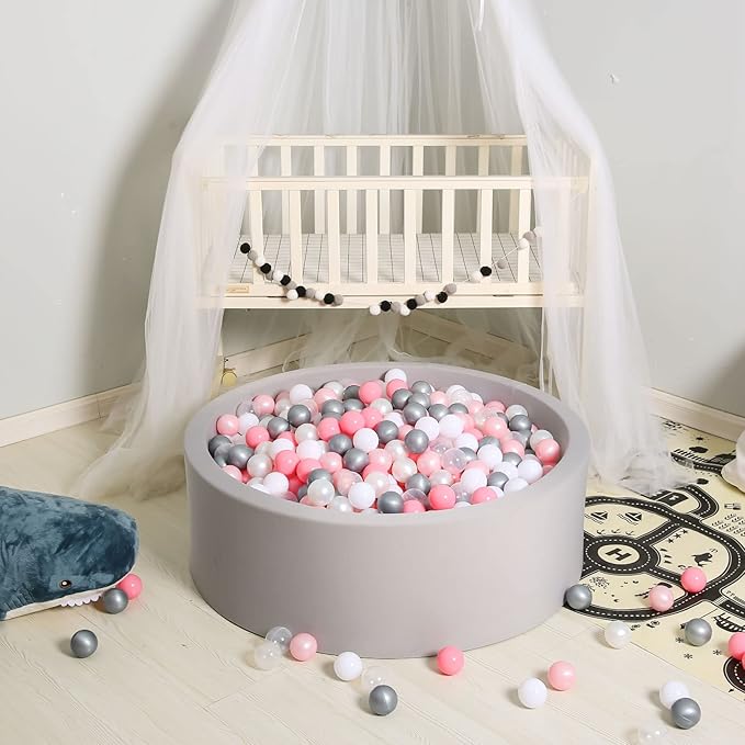 Babies Ball Pit Balls 100pcs, Ball Pool Balls for Swim Toys, Baby Ball Pit,Toddlers Girl Kids Birthday, Tent,Slides, Tunnels(2.2"),Pearl Balls +Macaron Balls Pink+White Gray