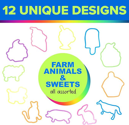 Expressions 48pc Shaped Gummie Bracelets - Bulk Pack Bright Colored Shaped Rubberband Bracelets | Bracelet Rubber Bands Kit, Rubber Bracelets For Kids & Kids Party Favors, Colored Rubber Bands