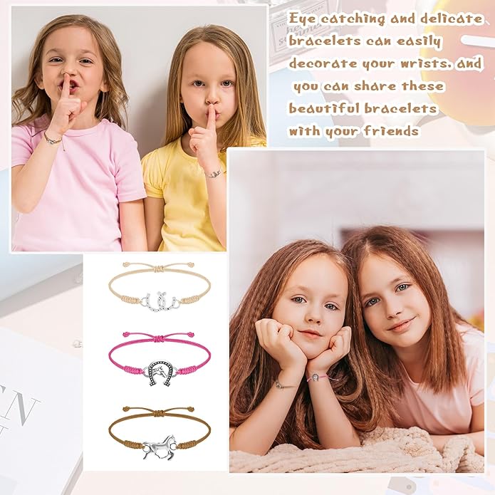 Sureio 48 Pcs Horse Rope Braided Bracelet Gifts Bulk Horse Goodie Party Favors Western Cowgirl Cowboy Adjustable Wedding Bridal Shower Bracelets for Women