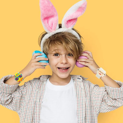 12 Pieces Easter Slap Bracelets Cartoon Easter Egg Chick Rabbit Slap Bands Cute Silicone Snap Bracelets for Kids Adults Gifts Party Favors