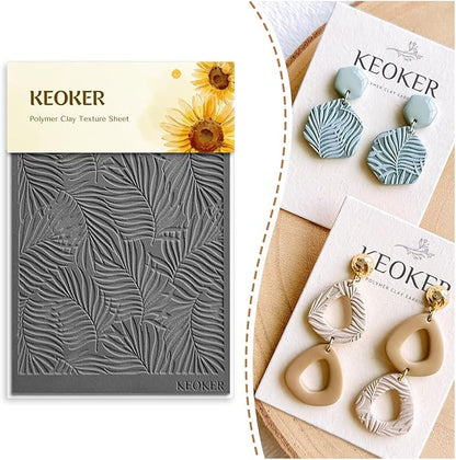 KEOKER Polymer Clay Texture Sheets Set, Works with Clay Cutter, Effect as Texture Roller, Sheets for Clay, Leaf C Earring Molds