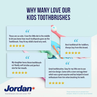 Jordan* Step 2 Kids Toothbrush, 3-5 Years, Soft Bristles, BPA Free (4 Pack) Blue & Green