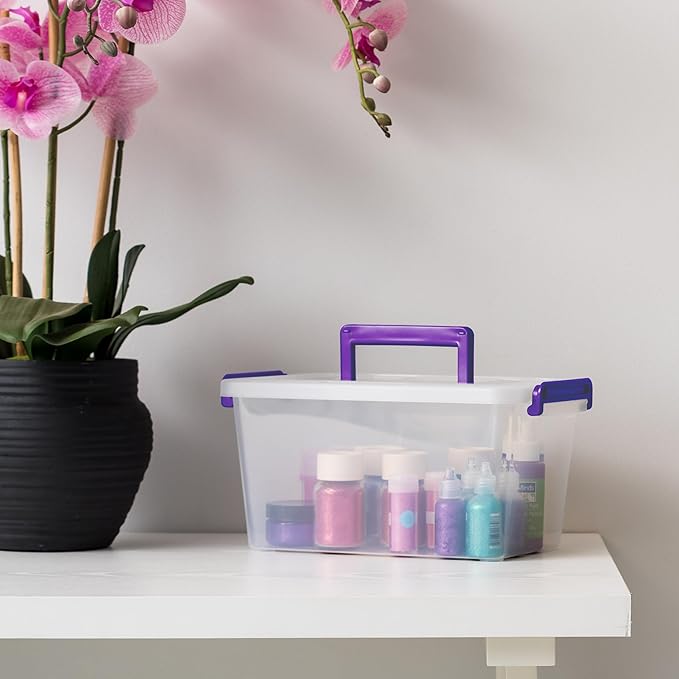 IRIS USA 5 Qt. Plastic Craft Storage Container Bins with Lids, 6 Pack, Small Art & Office Supply Organizer Tote, Sensory Bins & Boxes for Home & University, Stackable, Carry Handle, Clear