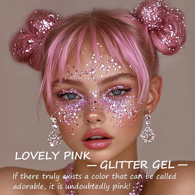 Hair Face Body Glitter Set for Women, Silver Pink Gold Holographic Mermaid Sequins Chunky Glitter Makeup for Prom, Music Festival Rave Accessories, Mardi Gras, Halloween Themed Party