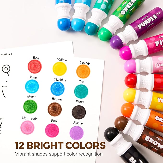 Jar Melo Washable Dot Markers for Toddlers, 12 Colors Dot Paints with 120 Printed PDF & 20 Activity Papers, Non-Toxic Bingo Markers for Kids Arts and Crafts Gifts