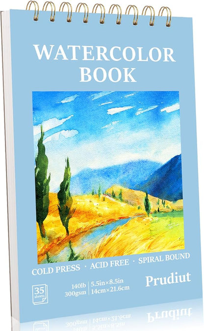 35 Sheets Watercolor Paper Pad 5.5x8.5 Inch, 140 lb/300 GSM Cold Press Water Color Paper Spiral Bound Watercolor Sketchbook for Art Painting, Journal, Drawing, Mixed Media