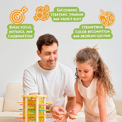 Nene Toys BeeFall, 4-in-1 Wooden Honey Bee Toy for Kids Ages 3-9 - Educational Game with Wooden Honeybee Hive, 12 Bees, Colorful Sticks, Dice & Cards - Fun Family Game for Cognitive Development