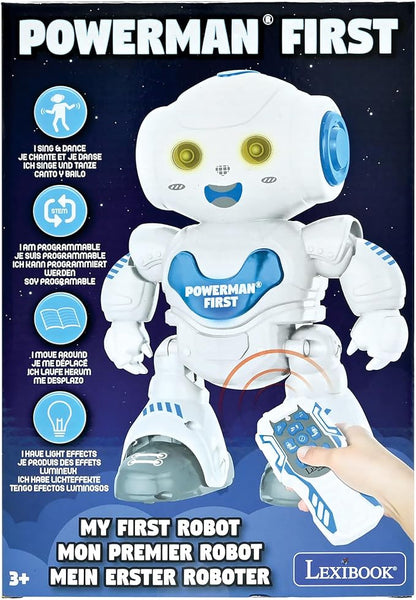 LEXIBOOK ROB16 Powerman, First Smart Interactive Learning Robot Toy for Kids Dancing Plays Music Boy Girl, White/Blue