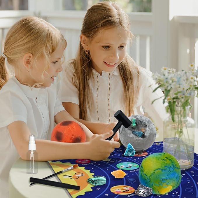 Gemstone Dig Kit, Dig up 15 Rocks & Minerals from Earth Moon Mars, Solar System Planets Geology Science Set, Space Rock Mining Toys for Kids, STEM Gift for Boys & Girls Age 6-8-12