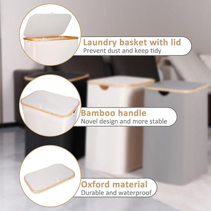 iEGrow 150L Laundry Basket with Lid, Large Laundry Hamper with Bamboo Handle, Collapsible Dirty Clothes Hamper Organizer with 2 Removable Inner Bags for Clothes Toys Towels - Beige