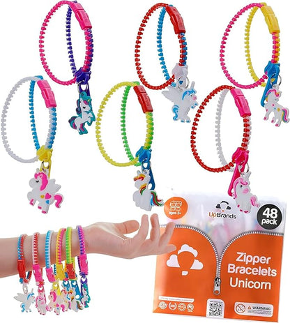 UpBrands Unicorn Valentine Gifts For Kids Zipper Bracelets Bulk Set, Kit for Unicorn Birthday Party, Goodie Bags & Stuffers, Perfect Friendship Fidget Toys