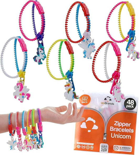 UpBrands Unicorn Valentine Gifts For Kids Zipper Bracelets Bulk Set, Kit for Unicorn Birthday Party, Goodie Bags & Stuffers, Perfect Friendship Fidget Toys