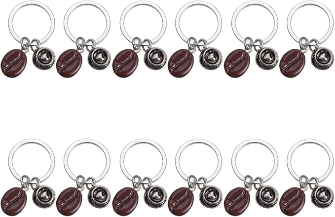 Abaodam 12Pcs Coffee Bean Keychain Coffee Party Favors Coffee Key Chain Bracelet Kids Party Favors Car Handbag Zinc Alloy Coffee Keychain