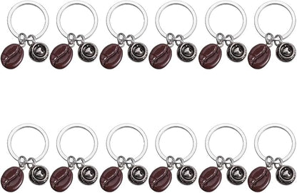 Abaodam 12Pcs Coffee Bean Keychain Coffee Party Favors Coffee Key Chain Bracelet Kids Party Favors Car Handbag Zinc Alloy Coffee Keychain