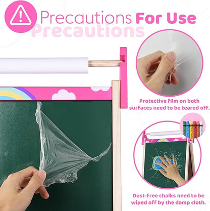 Joyooss Art Easel for Kids Easel for Toddlers, Adjustable Painting Station Wooden Easel Toddler Easels Kids Board Whiteboard & Chalk Board Easel Kids, Kids Art Easel for Kids Age 4-8 9-12 Kid Easel