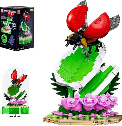 Mould King Insect Building Block Set, Creative Dragonfly Bug Kits Toys with Music Display Box, Collection Flower DIY Office Home Decor for Adutls Kids Girls 8+, 10105