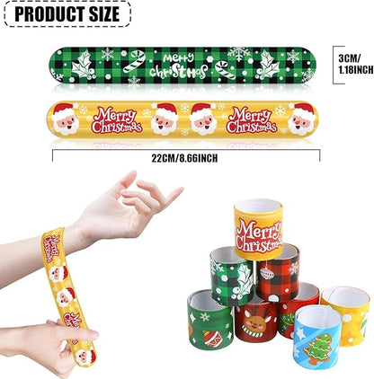 FOIMAS 48pcs Christmas Slap Bracelets,Xmas Santa Reindeer Snap Bracelet Wristband for Kids Christmas Stocking Stuffer Bag Filler Party Favor Supply
